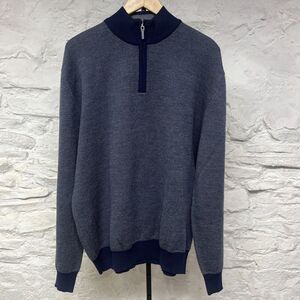 Scott Barber Sweater Mens 2XL XXL Quarter Zip Blue Merino Heather Made in Italy